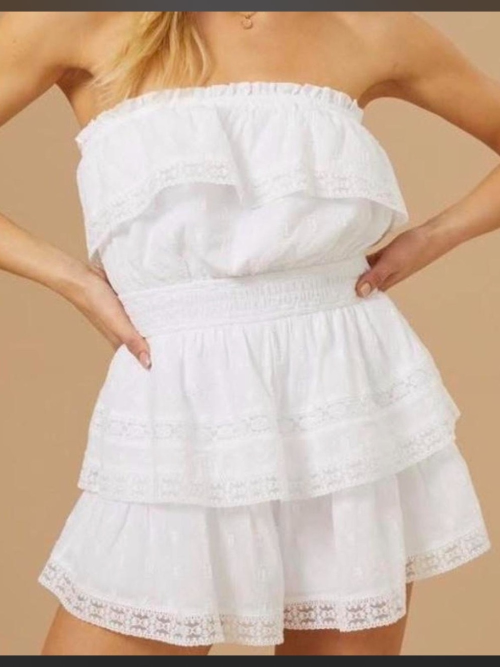 Altar'd State White Strapless Tiered Mini Dress